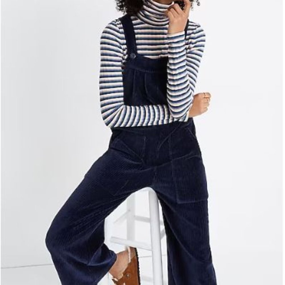Madewell Texture and Thread Blue Velour Corduroy Overalls XS